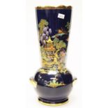 Large Crown Devon Fielding's blue Chinoiserie vase