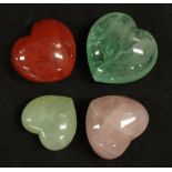 Four Chinese hardstone heart ornaments
