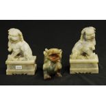 Pair of Chinese carved hard stone temple dogs