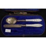 Sterling silver & MOP child's spoon & knife set