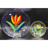 Two Kosta Boda art glass tulip display plates