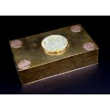 Antique Chinese brass box with carved stone insert