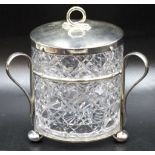 Vintage silver plate & crystal biscuit barrel
