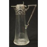 German art nouveau silver and glass ewer
