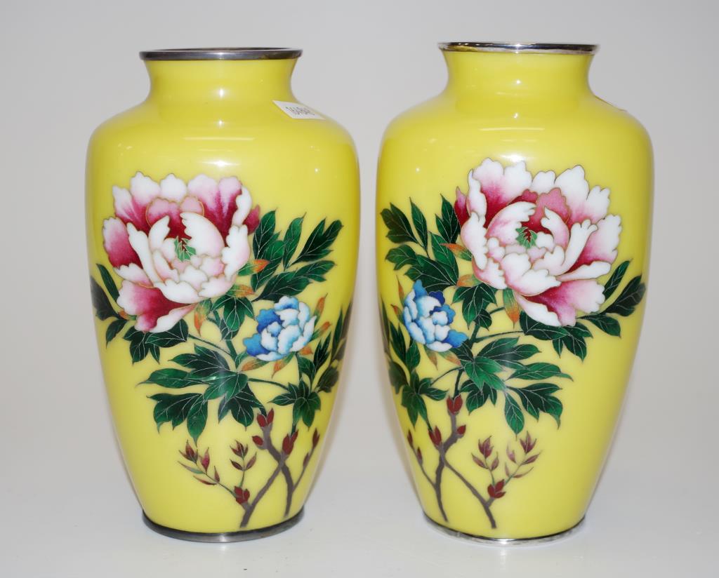 Pair Japanese cloisonne vases