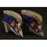 Pair Nonya Chinese hand embroidered bound shoes
