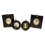 Collection four antique portrait miniatures