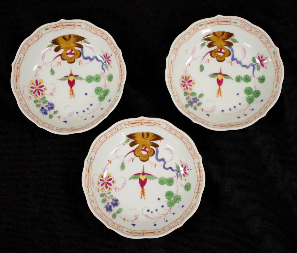 Three hand painted Meissen dishes