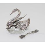 German Swan form silver & crystal open salt