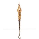 Edwardian 9ct rose gold and steel button hook