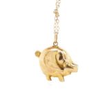 9ct yellow gold pig pendant and chain