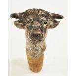 Vintage 'Bison Head' form silver plate wine cork