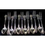 Set of six French antique silver spoons and forks