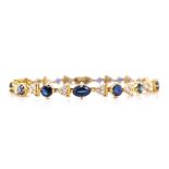 Sapphire and diamond set yellow gold bracelet
