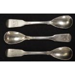 Three George III sterling silver mustard spoons
