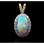 Opal, diamond and 18ct yellow gold pendant