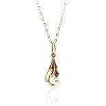 Pearl, sapphire and 9ct yellow gold pendant and