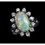 Vintage opal and diamond set 18ct white gold ring