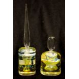 Two Australian art glass perfume bottles