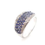 Sapphire and diamond set silver cluster ring