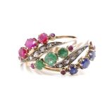 Multi gemstone rose gold multi band ring