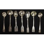 Seven Georgian sterling silver condiment spoons
