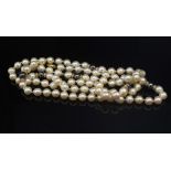 Pearl, diamond and yellow gold opera length