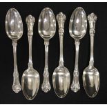 Set of six George IV sterling silver soup spoons