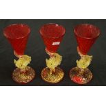 Three good Murano glass fish stemmed glasses