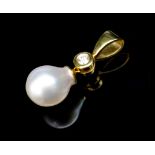 Baroque pearl, diamond and 18ct yellow gold