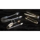 Four pairs of silver plate sugar tongs