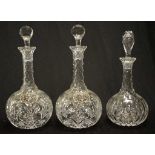 Three cut crystal decanters