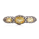 Antique citrine and silver marcasite brooch