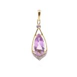 Amethyst and diamond set 9ct yellow gold drop