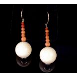 Mid century Ivory and coral earrings Circa 1950s