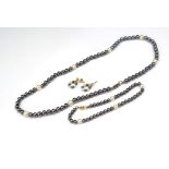 Hematite and pearl jewellery suite