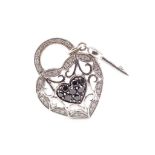 10ct white gold heart & key pendant