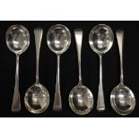 Six George V sterling silver soup spoons