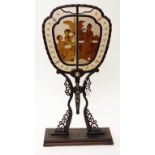 Chinese carved wood fan & stand