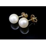 8mm pearl and 18ct yellow gold stud earrings