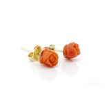 Carved coral and yellow gold stud earrings