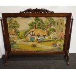 Vintage wood framed tapestry fire screen