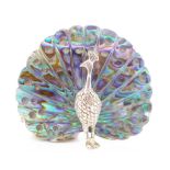 Vintage silver and paua shell peacock brooch