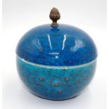 German pottery blue speckled lidded pot