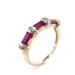 Created ruby and diamond set 9ct gold ring