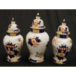 Antique set three Chinoiserie lidded jars