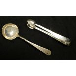 Georgian sterling silver sauce ladle & sugar tongs