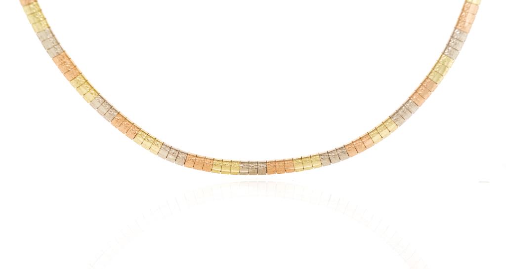 Tri colour 14ct gold omega chain