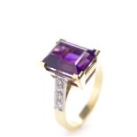 Amethyst, diamond and 18ct yellow gold ring