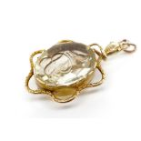 Antique citrine and yellow gold seal pendant